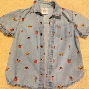 Kids Disney Lion King Light Blue Soft Denim Short Sleeve Shirt